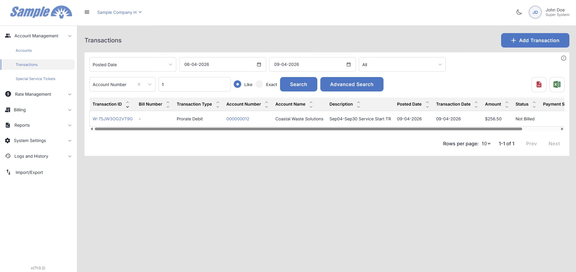 Billing screenshot