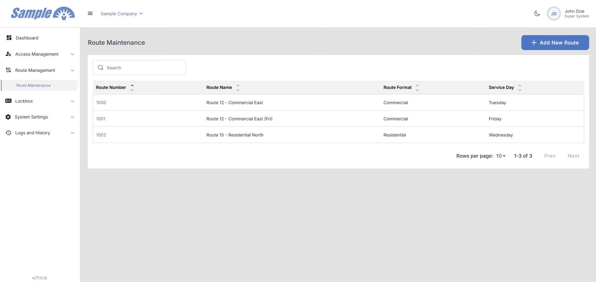 Route Management screenshot